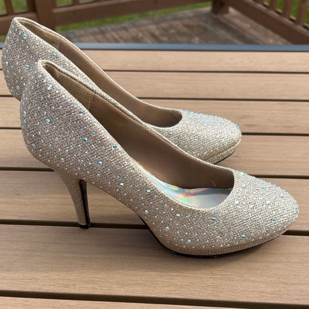 Women's Heels Cream Rhinestones Slipper